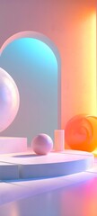 3d render of a glowing sphere, 3d rendering  with podium background, 3d background products display podium scene with geometric platform.