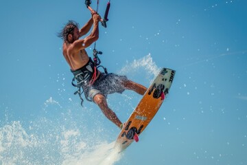 Kiteboarding sport. Summer background 