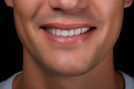 Close-up of a mans charming smile with beautiful teeth, dental care concept