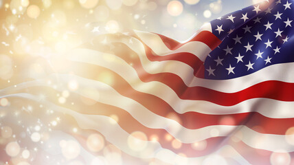 American Flag Waving Elegant Bokeh Background with Copy Space