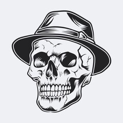Vector Skull Graphic Illustration with wearing hat