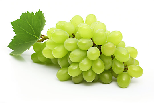 bunch of grapes with green sweet berries, isolated on white background, leaves