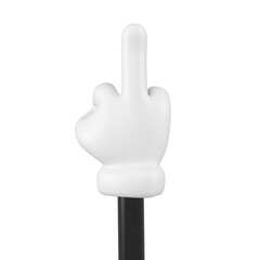 White emoji hand with middle finger gesture isolated. Showing protest symbol , icon and sign concept. 3d rendering.