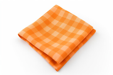 checkered rag napkin orange color, isolated on white, mockup perspective - obrazy, fototapety, plakaty