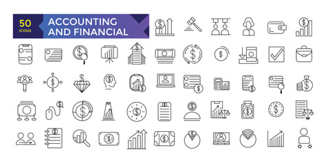Accounting and finance line icons set for infographics, mobile ux/ui kit