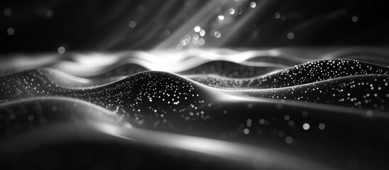 3D-rendered abstract background with monochrome gravitational wave-affected dark matter in space.