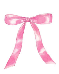 Watercolor pink bow on white - obrazy, fototapety, plakaty