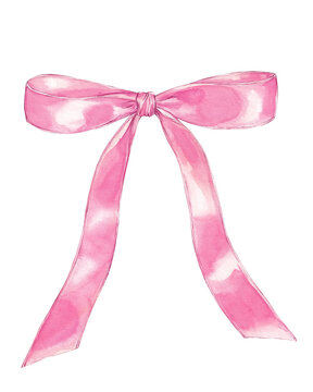 Watercolor pink bow on white