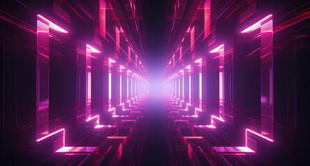 an abstract neon light tunnel in dark