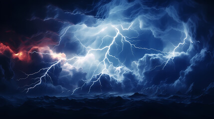 Lightning on the sky, gloomy ominous thunder and lightning background