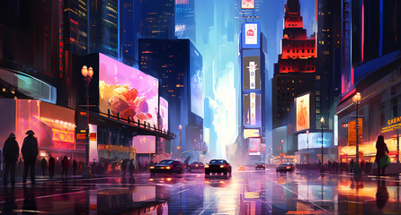 an illustration of a very wet times square