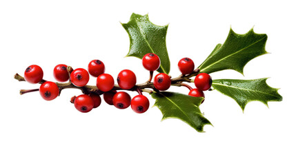 Fototapeta premium Holly Berries, Spring of holly isolated on transparent background, Generative ai.
