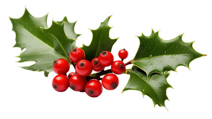 Holly Berries, Spring of holly isolated on transparent background, Generative ai.