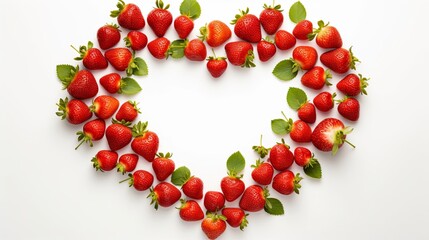 Obraz premium Frame strawberry heart shaped on white border background. presentation. advertisement. template product. for artwork. copy text space.