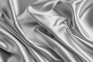 Obraz premium silk satin silver shiny color, creases in fabric, elegant background with copy space, top view