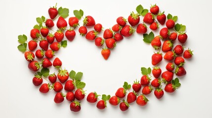 Obraz premium Frame strawberry heart shaped on white border background. presentation. advertisement. template product. for artwork. copy text space.