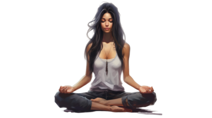 Yoga with lotus pose isolated on transparent background, Generative ai.