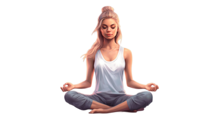 Yoga with lotus pose isolated on transparent background, Generative ai.