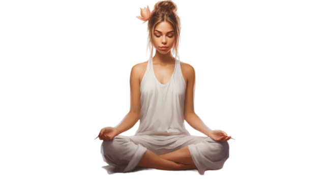 Yoga with lotus pose isolated on transparent background, Generative ai.