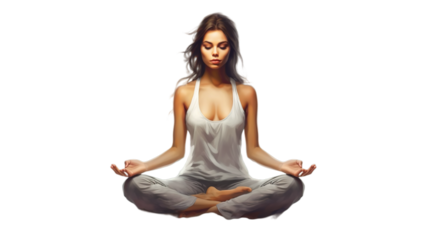 Yoga with lotus pose isolated on transparent background, Generative ai.