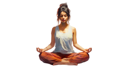 Yoga with lotus pose isolated on transparent background, Generative ai.