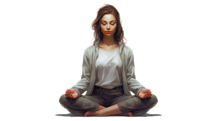 Yoga with lotus pose isolated on transparent background, Generative ai.