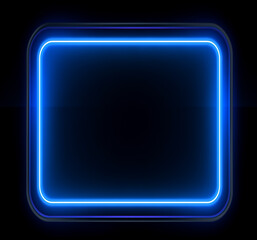 Fototapeta premium neon blur square frame with rounded edges dimly glowing with light on dark background, copy space