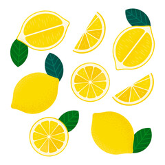 Lemon and Lemon slices Design Elements Set