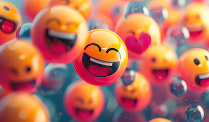 Fun emoji social media reaction character. Online chat response symbol - obrazy, fototapety, plakaty