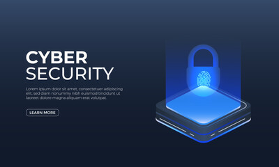 Isometric cyber security vector illustration. The concept of fingerprint-based padlock security. good for the website, banner, and landing page.