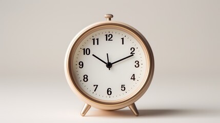 Alarm clock on a wooden table against a white background