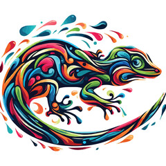 Abstract Lizard multicolored paints colored drawing vector illustration 