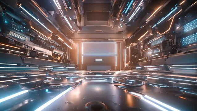 Abstract scene of futuristic cyber world, sci-fi grid, technology glowing surface, neon night scene, digital science background 4K animation, seamless loop, virtual reality concept