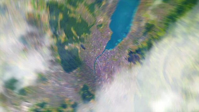 Earth Zoom from Zurich City - Switzerland