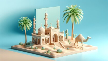 mosque and lanterns islamic hanging on desert 