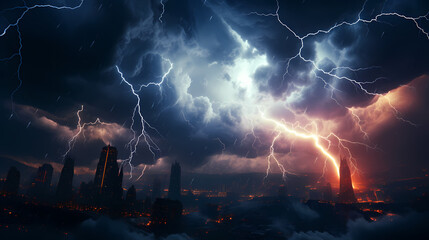 Obraz premium Lightning storm over natural landscape