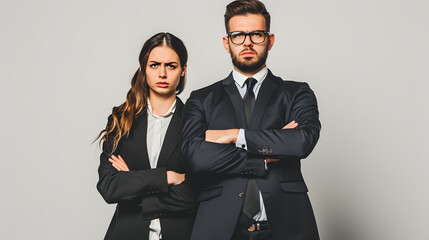 Businessmen and business women in a suit with angry facial expressions