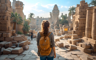 A person exploring ancient ruins in a historical city
