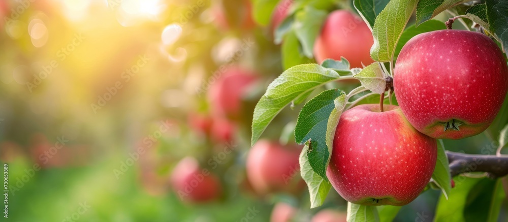 Canvas Prints orchard adorned with ripe apples, hanging on trees.