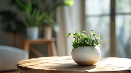 interior scenes containing a white terra cotta plant on a table