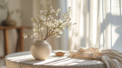 Fototapeta na wymiar interior scenes containing a white terra cotta plant on a table