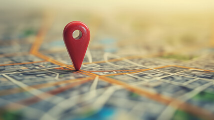 Red location pin on a city map, concept of navigation.