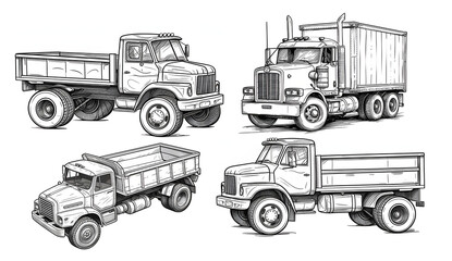 truck drawings isolated on white