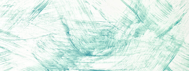 Abstract art background light green and white colors. Watercolor painting with cyan strokes and...