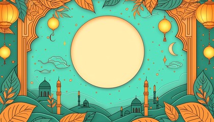 Hand drawn ramadan background with arabic elements