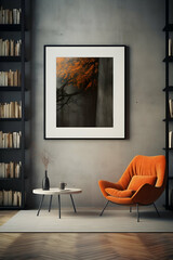 Modern Interior Poster Frame Mockup with Orange Armchair
