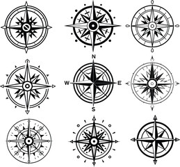 compass silhouette set vector illustration, 
