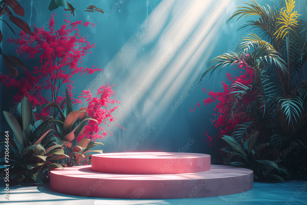Aufkleber 3d empty product display podium designed for presentations. shafts of light illuminate a serene bota