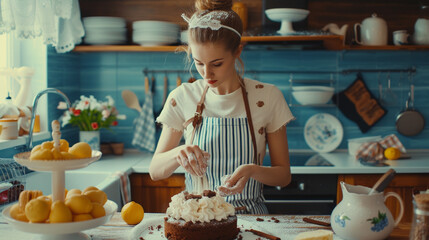 woman making cake in the kitchen