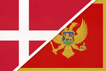 Denmark and Montenegro, symbol of country. Danish vs Montenegrin national flags.